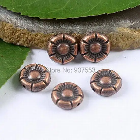 20pcs 10mm Copper Tone 2sided Crafted Flower Spacer Beads H1915 Beads for Jewelry Making