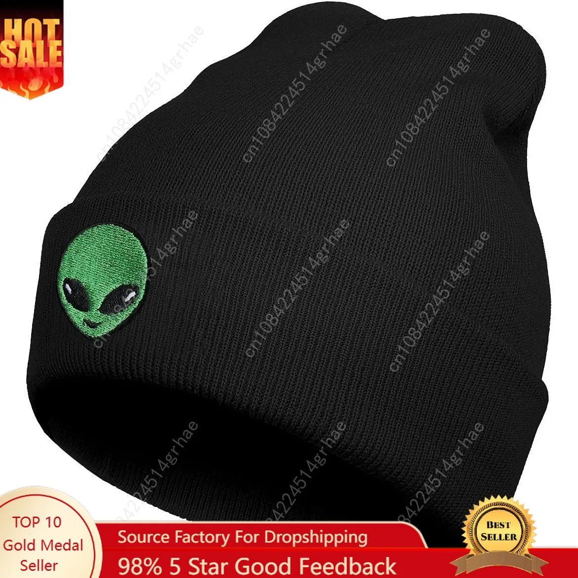 

Black Alien Embroidered Beanie Hats for Men Women, Winter Funny Knit Hat, Alien Stuff Accessories Gifts