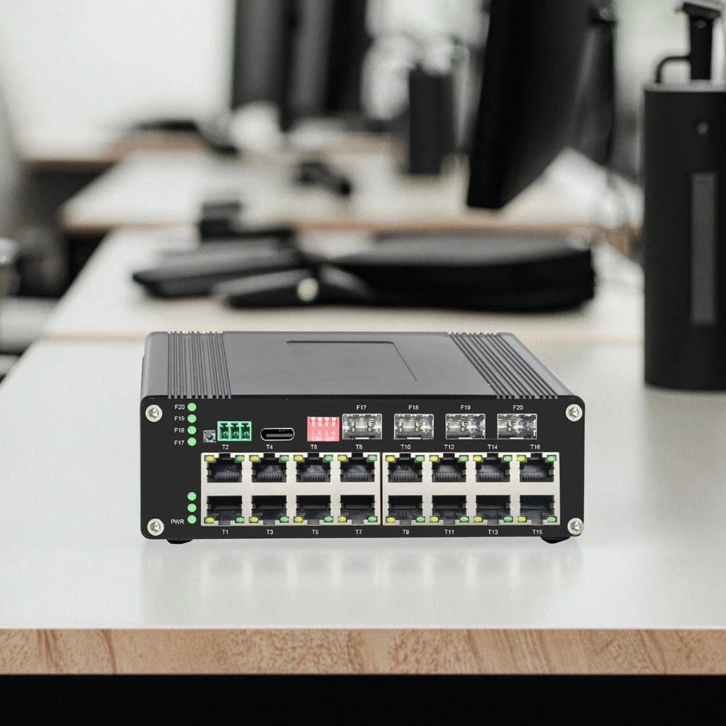 ELINK Industrial L2+ 16-Port 10/100/1000T + 4-Port 1000X SFP Managed SNMP Full-Duplex/Half-Duplex Ethernet Switch Model