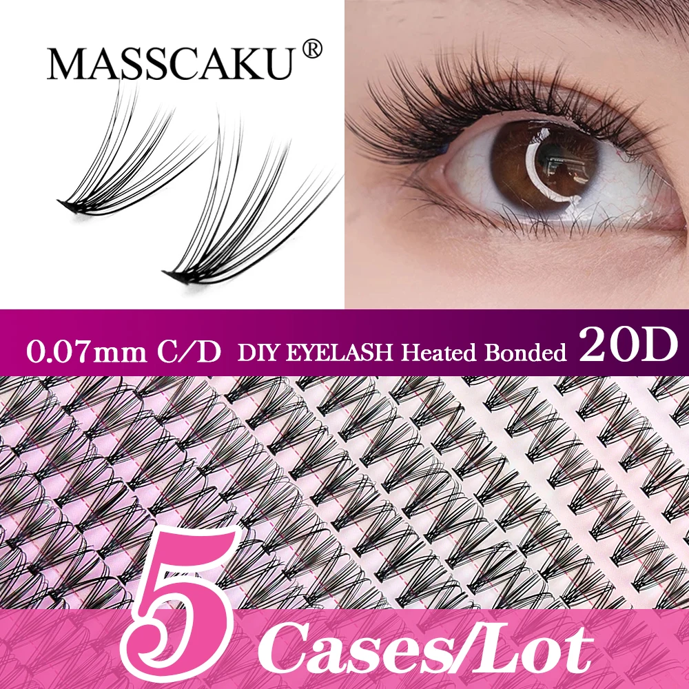 

MASSCAKU 5cases/lot Self-Grafting DIY Cluster Eyelash Extension 20D Russia Volume Individual Soft DIY Lashes Makeup Cilia