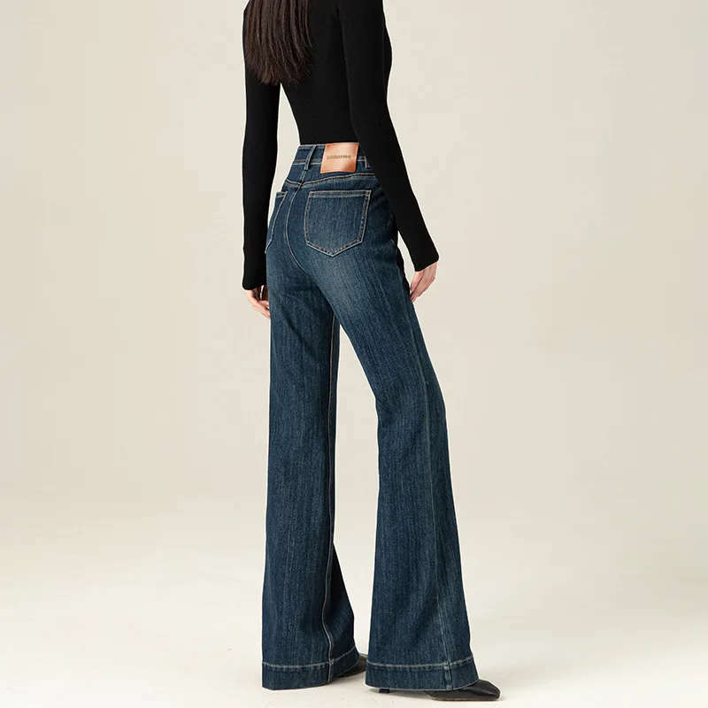 جينز متوهج عتيق جديد لعام 2026 سروال مطاطي على الطراز الأمريكي للنساء #1