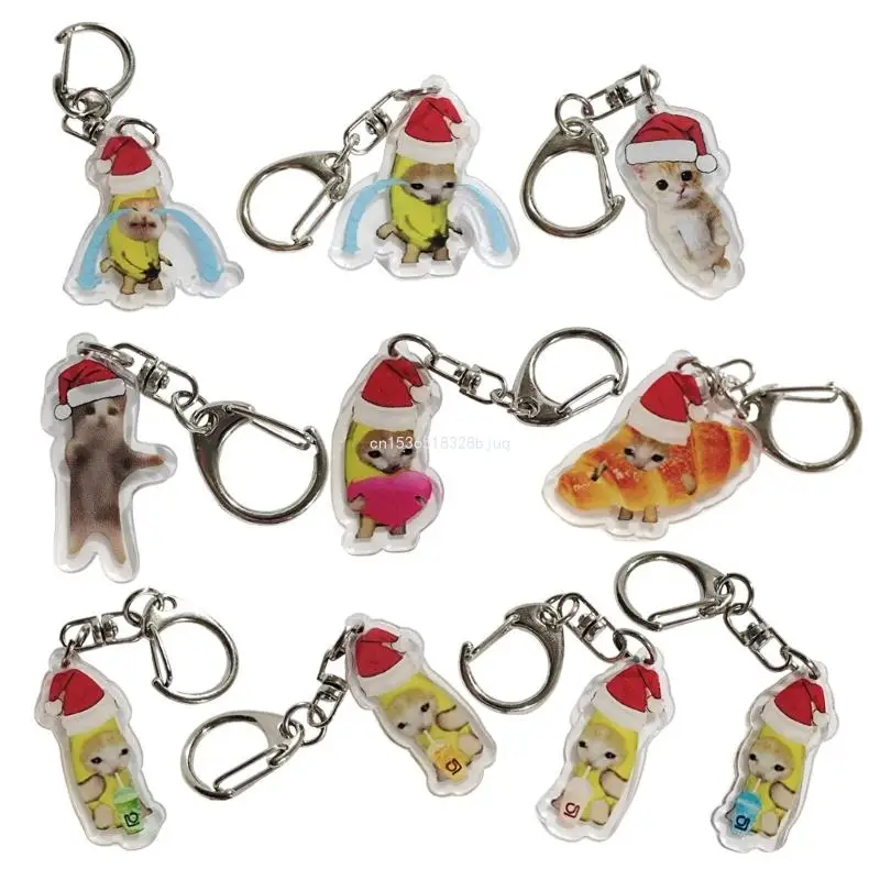 Festival Banana Keyring Soft Christmas Hat Cats Pendant Accessory for Keys Dropship