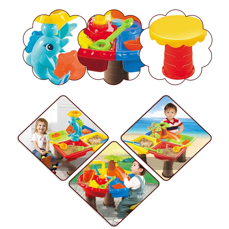 Conjunto de poço de areia infantil, mesa de areia e água para crianças pequenas, mesa de atividades, brinquedos de praia para castelos de areia, jogo de água (A)