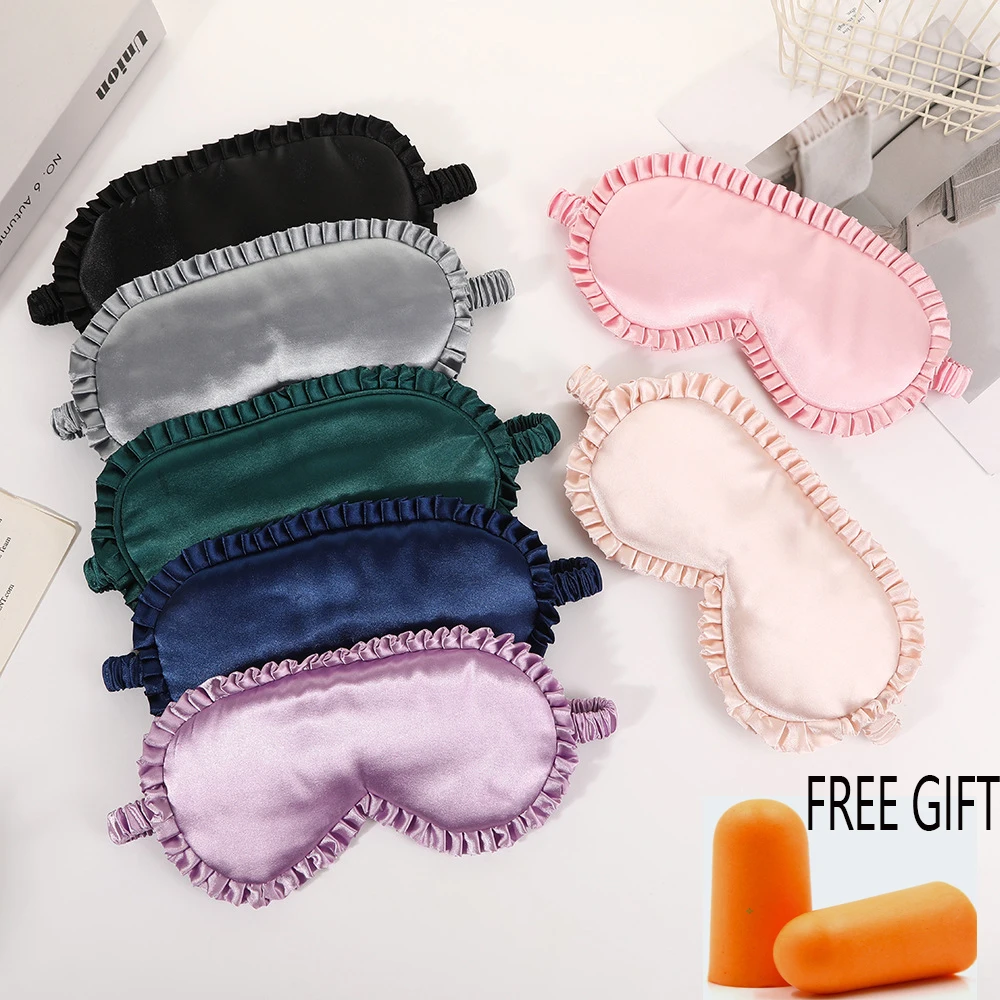 1pcs Premium Silk Eye Mask with Elastic Band for Sleep Travel Lace Trim Eyeshade Lightproof Breathable Blindfold  Anti Snoring