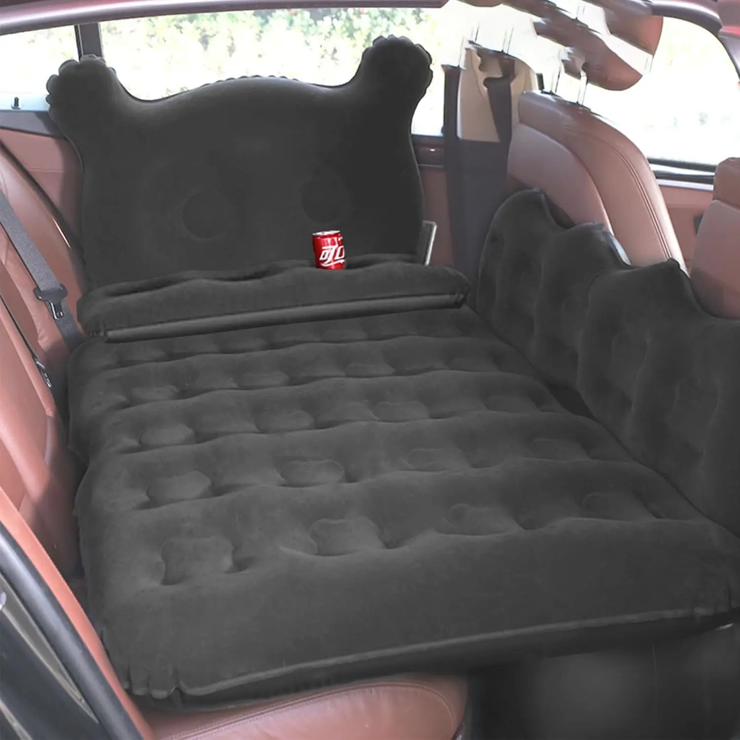 

Автомобильный надувной матрас с двумя подушками, надувная спальная кровать для заднего сиденья, портативная дорожная кровать с насосом - черный