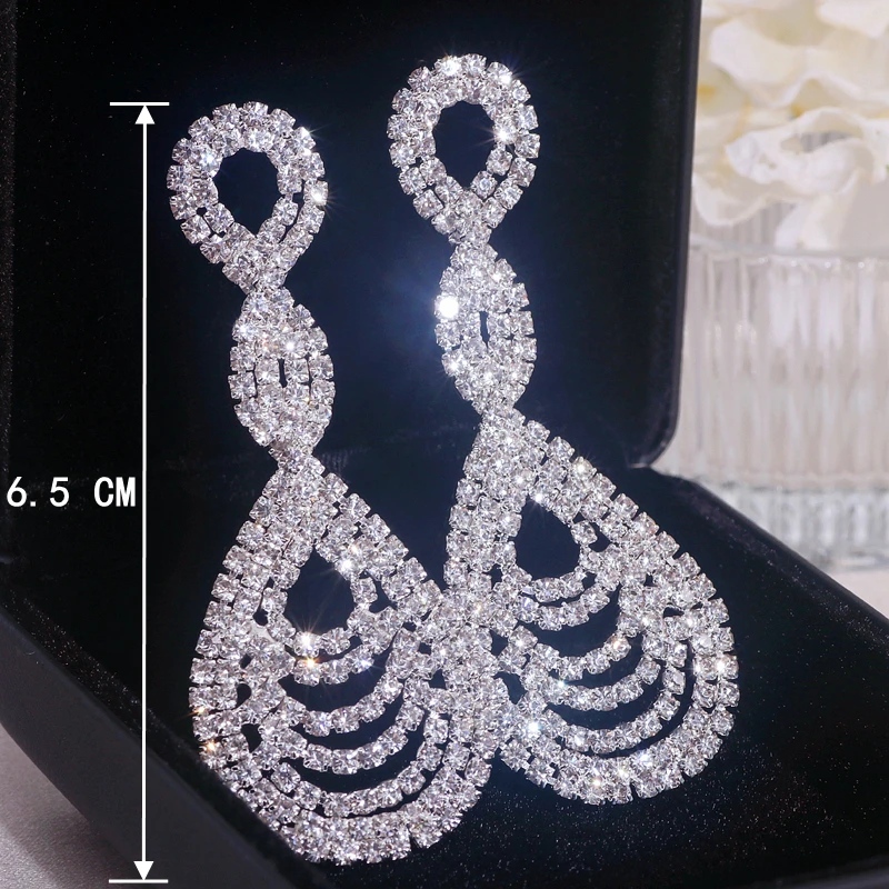 Classic Fashion Water Drop Earrings for Women Shiny Full Rhinestone Geometric Dangle Earrings Female Party Jewelry Accessories