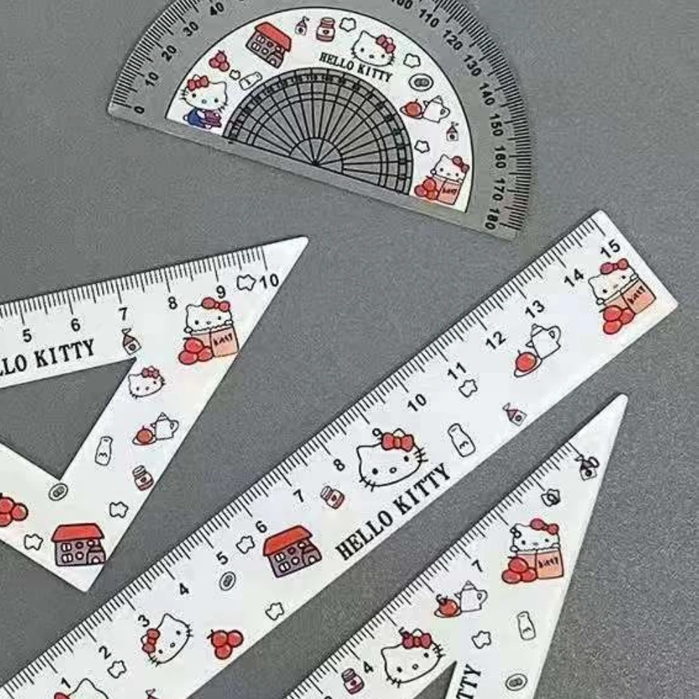 Hot Sale Student Party High-value Xiaoxin Pacha Dog KT Cat Scale Ruler Triangle Ruler Protractor Acrylic Ruler Four-piece Set