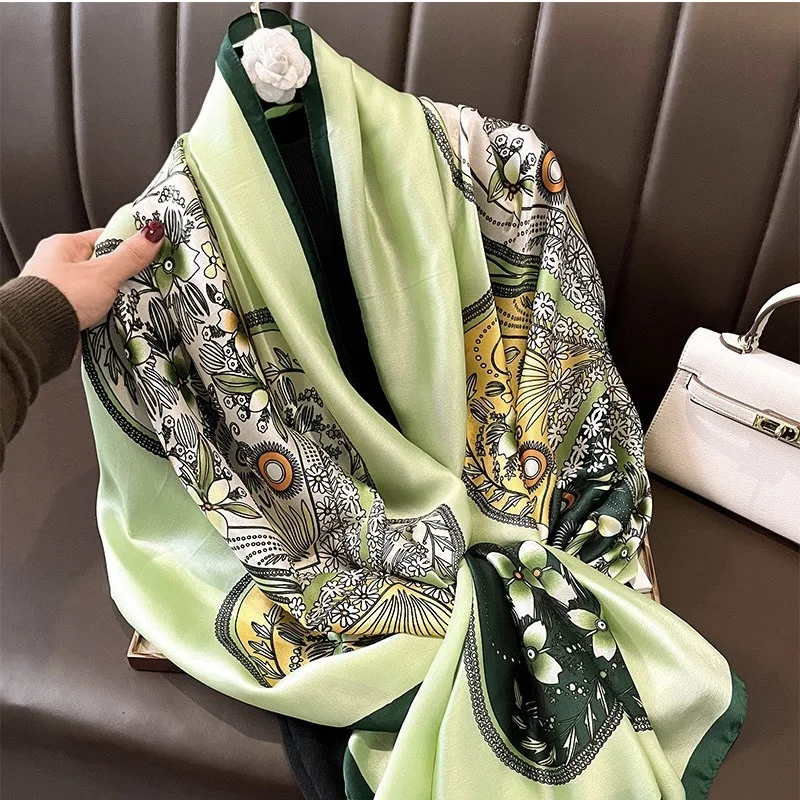 عالية الجودة وشاح حريري أعلى أغطية الرأس النساء أربعة مواسم الشعر الأوشحة الحجاب فولارد الفاخرة باندانا فام الحجاب 90*180 سنتيمتر