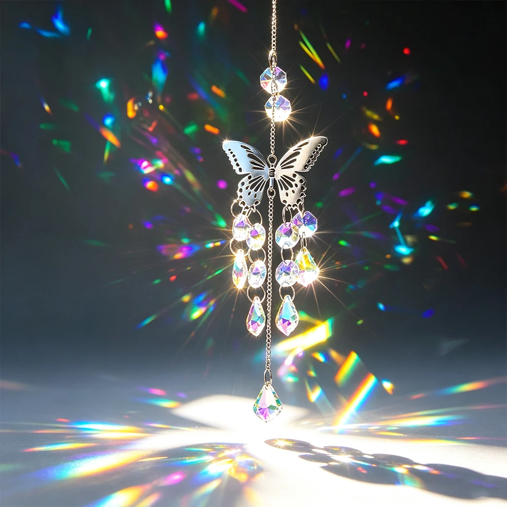 Butterfly Suncatcher Maple Leaf Crystal Prism Bead Rainbow Maker Hanging Car Pendant Nature Inspired Window Fairy Garden Decor