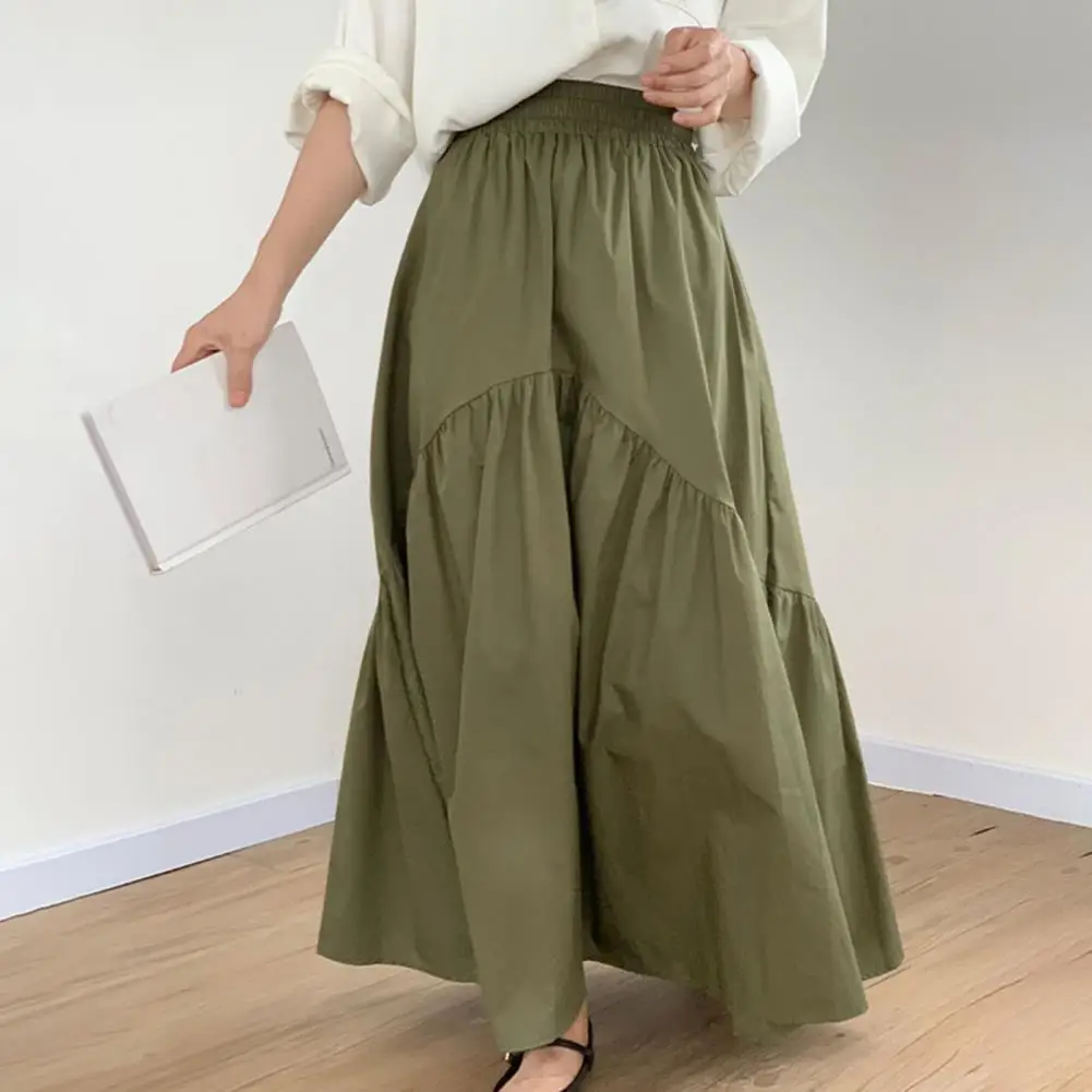 Wavy Pleated Women Long Skirt Sweet Style Irregular Pleated Maxi Skirt Solid Color High-waist A Line Skirt Retro Summer Skirts