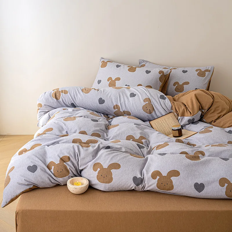 2025 جديد دافئ مصبوغ بالغزل الدافئ الصوف الأرض طبقة مزدوجة الغزل السرير أربع قطع مجموعة سميكة في الخريف والشتاء لطيف الكرتون #2