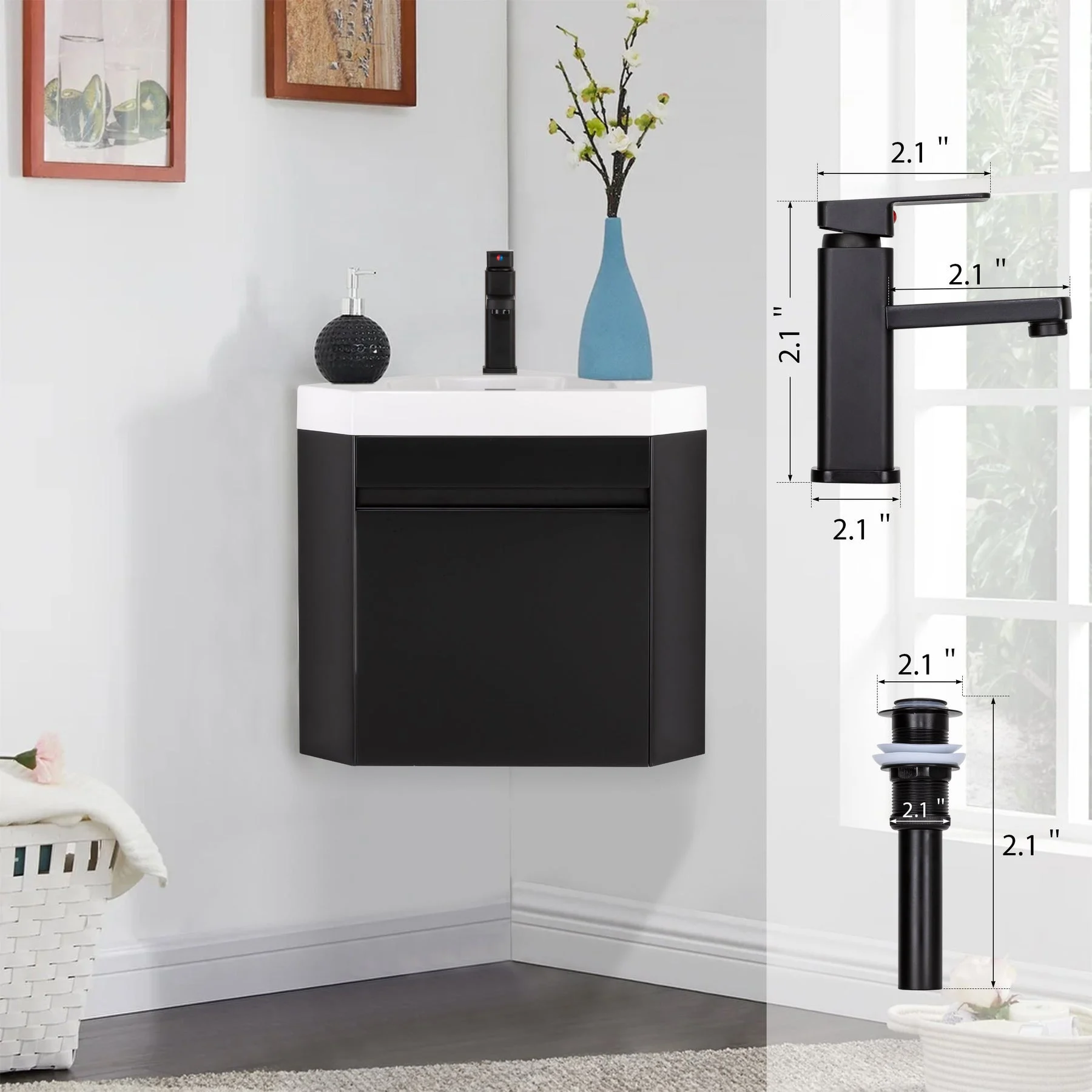 

US Local Stock 22" Wall Mounted Corner Single Vanity Cabinet with Small Space Decor