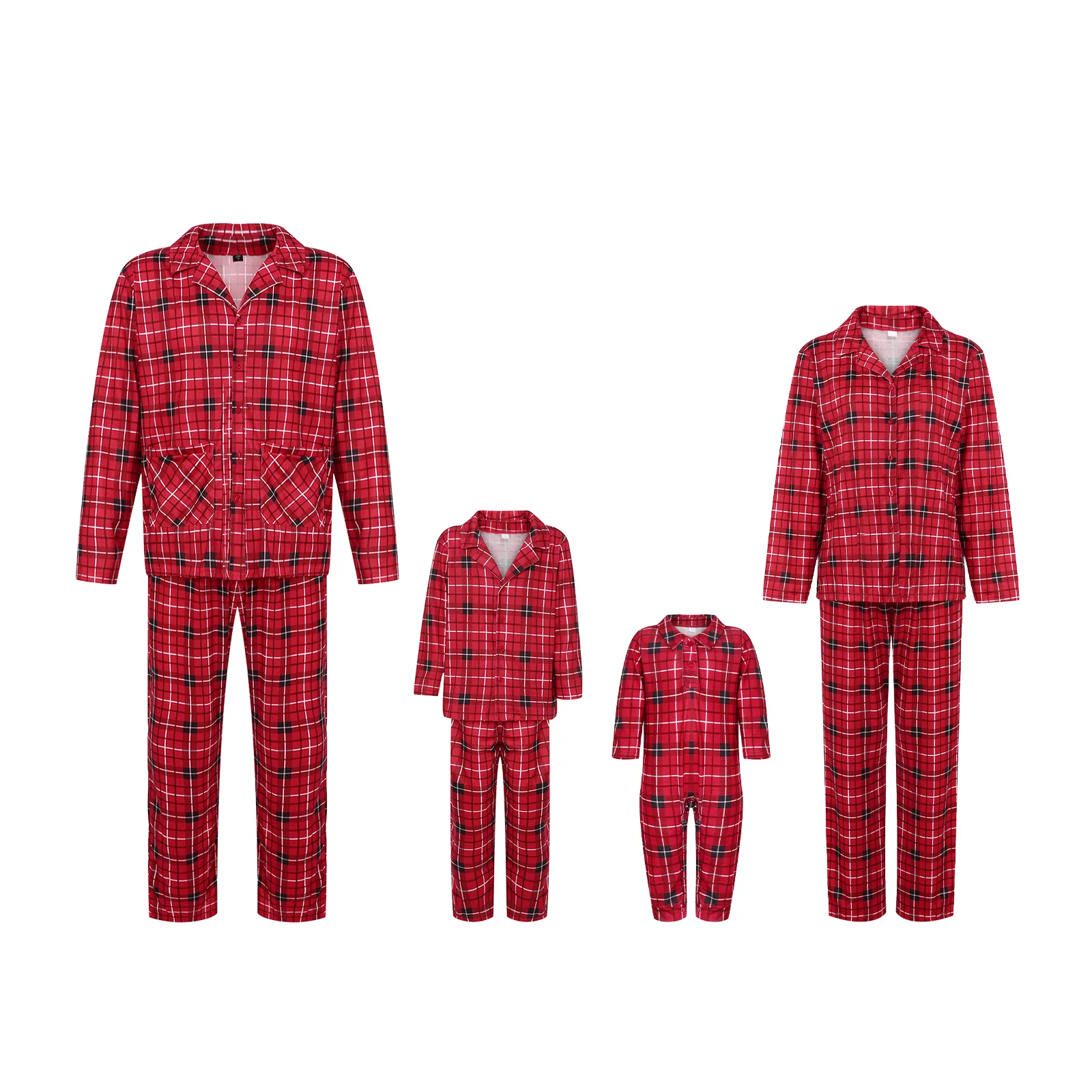 Christmas mother kids matching outfits Vintage Red Plaid Long Sleeve Fashion Lapel Button Shirt+Pants Baggy Sleepwear Sets