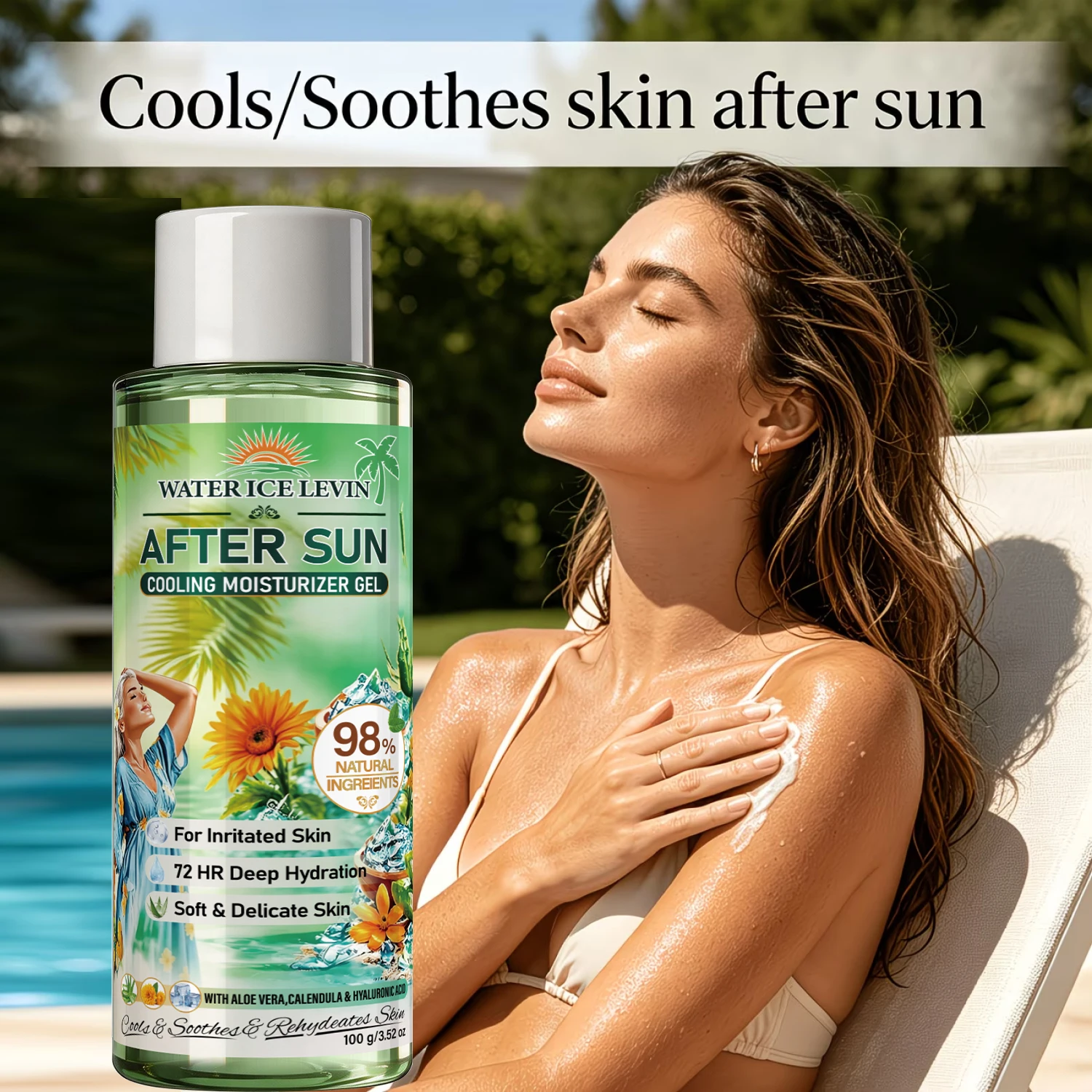 Aloe Vera & Hyaluronic Acid Cooling Gel with Collagen, After Sun Soothing Moisturizer for Sensitive Skin 100g
