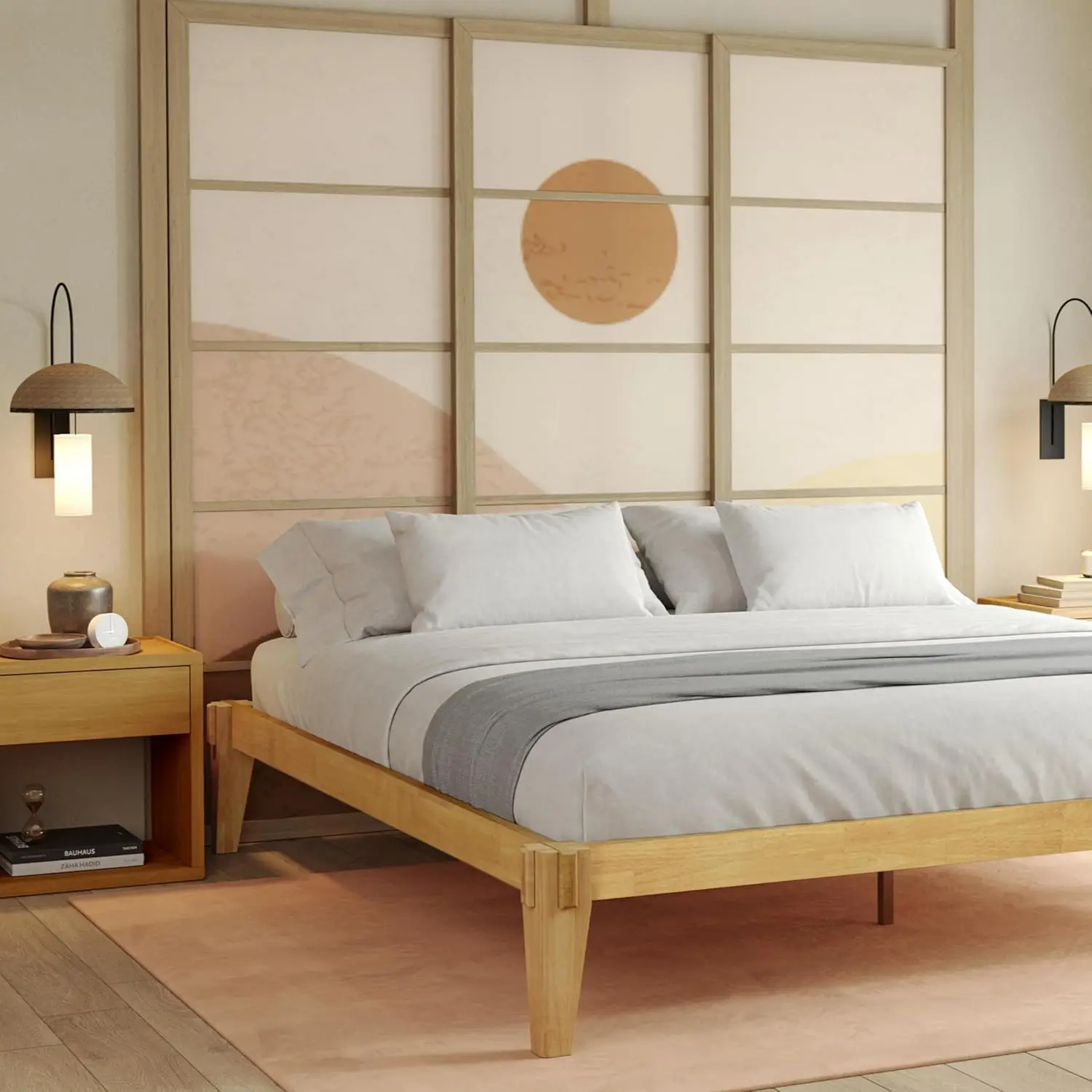 

Bme Chalipa 14” Solid Wood Bed Frames - Wood Platform Frame - Japanese Joinery Bed Frame - Bed without Box Spring