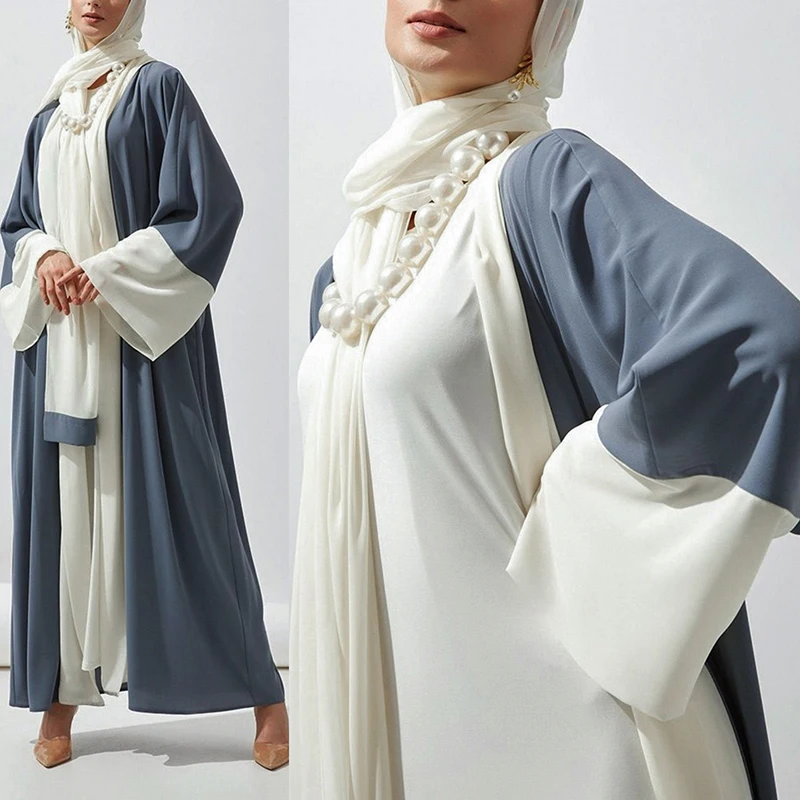 Vestido muçulmano de comprimento médio para mulheres, Dubai Abaya, roupas femininas, proteção solar, cardigan de patchwork, vestimenta do Oriente