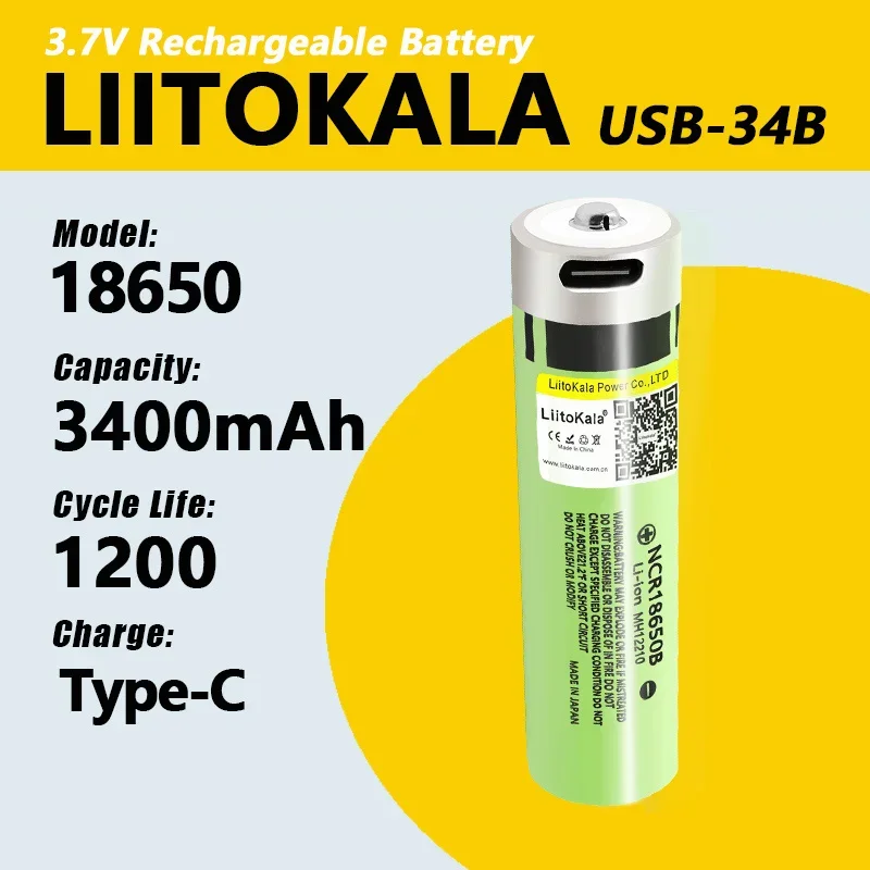 1-30 Uds LiitoKala USB-34B 18650 3,7 V 3400mAh batería de iones de litio recargable por USB para linterna ratón eléctrico de juguete