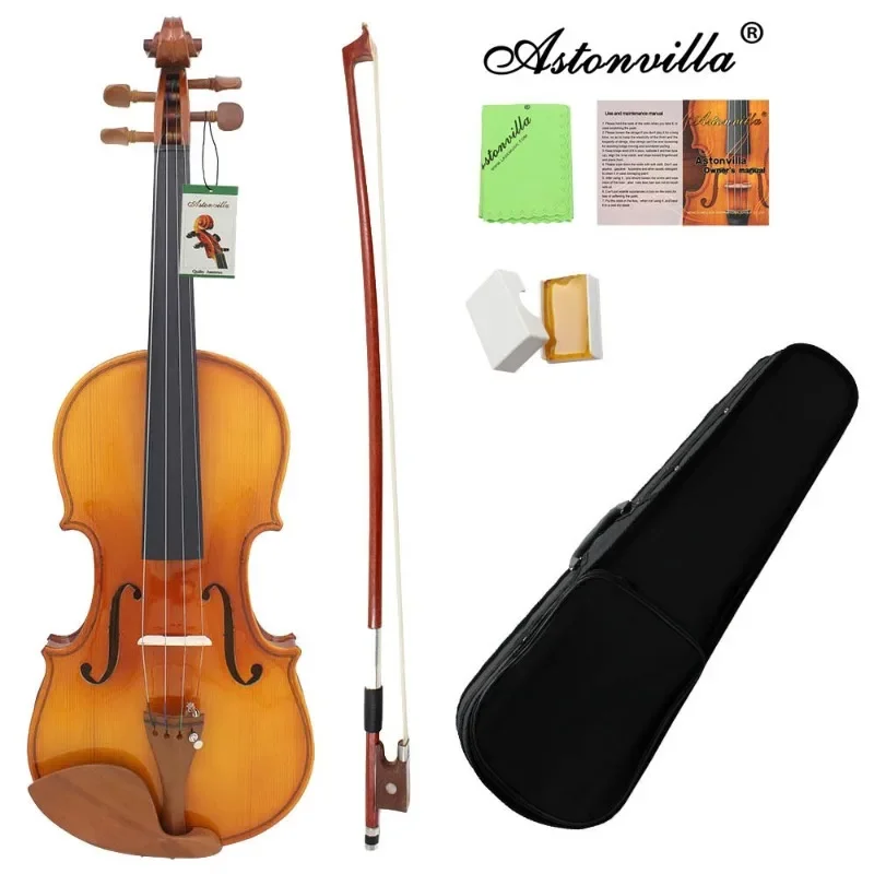 4/4  3/4 Acoustic Violin Tiger Pattern Spruce Wood Top Maple Back & Scroll Light Matte Beginner Violin Package