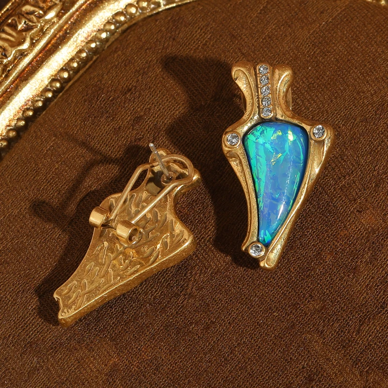 

Opal Earrings Female Bright Blue Sheep Horn Shape Designer Jewelry Antique Gold Color Natural Style Stone New 2025 Wedding Charm