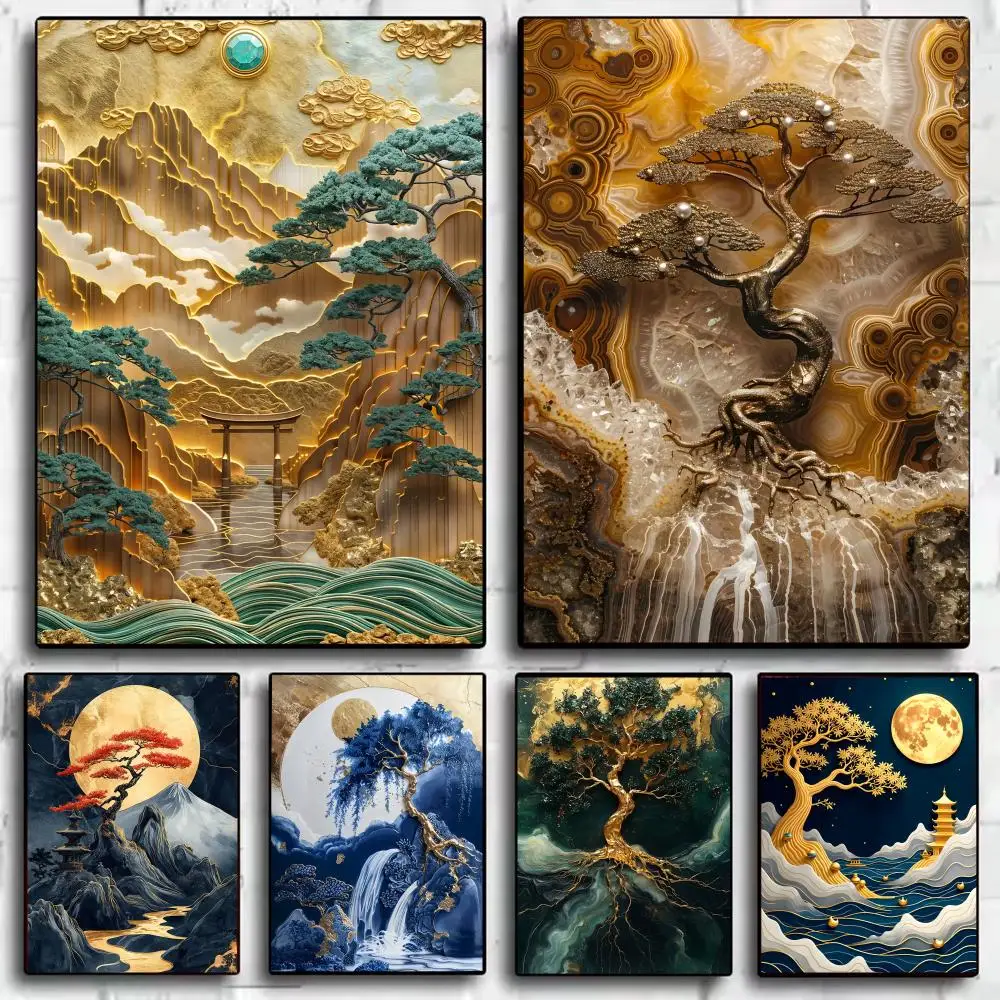

Poster HD Art Sticky Wall Waterproof Home Living Room Bedroom Bar Aesthetic Decoration Golden Tree of Harmony Art