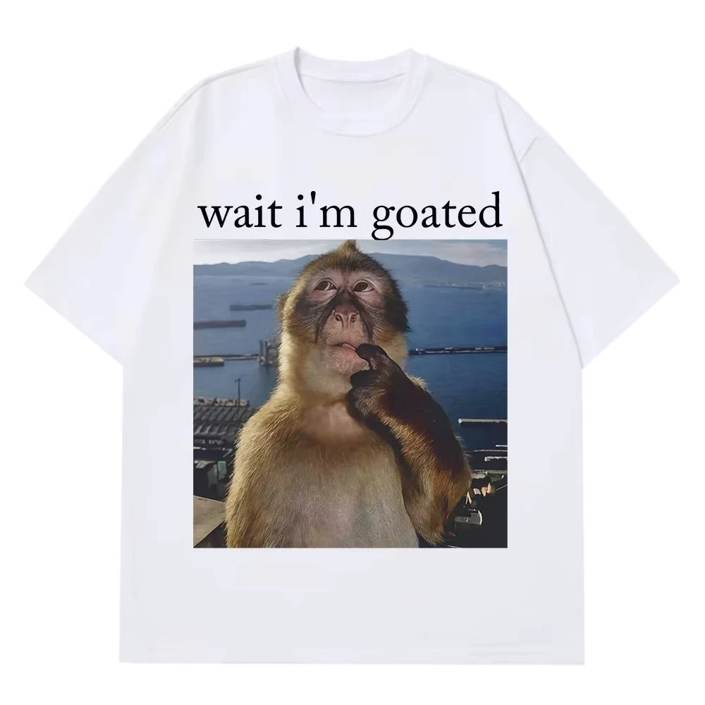 Wait I'm Goated Funny Thinking Monkey Meme T Shirt Summer Women Harajuk Tee Tops Short-sleeved Woman Casual Everyday Shirt