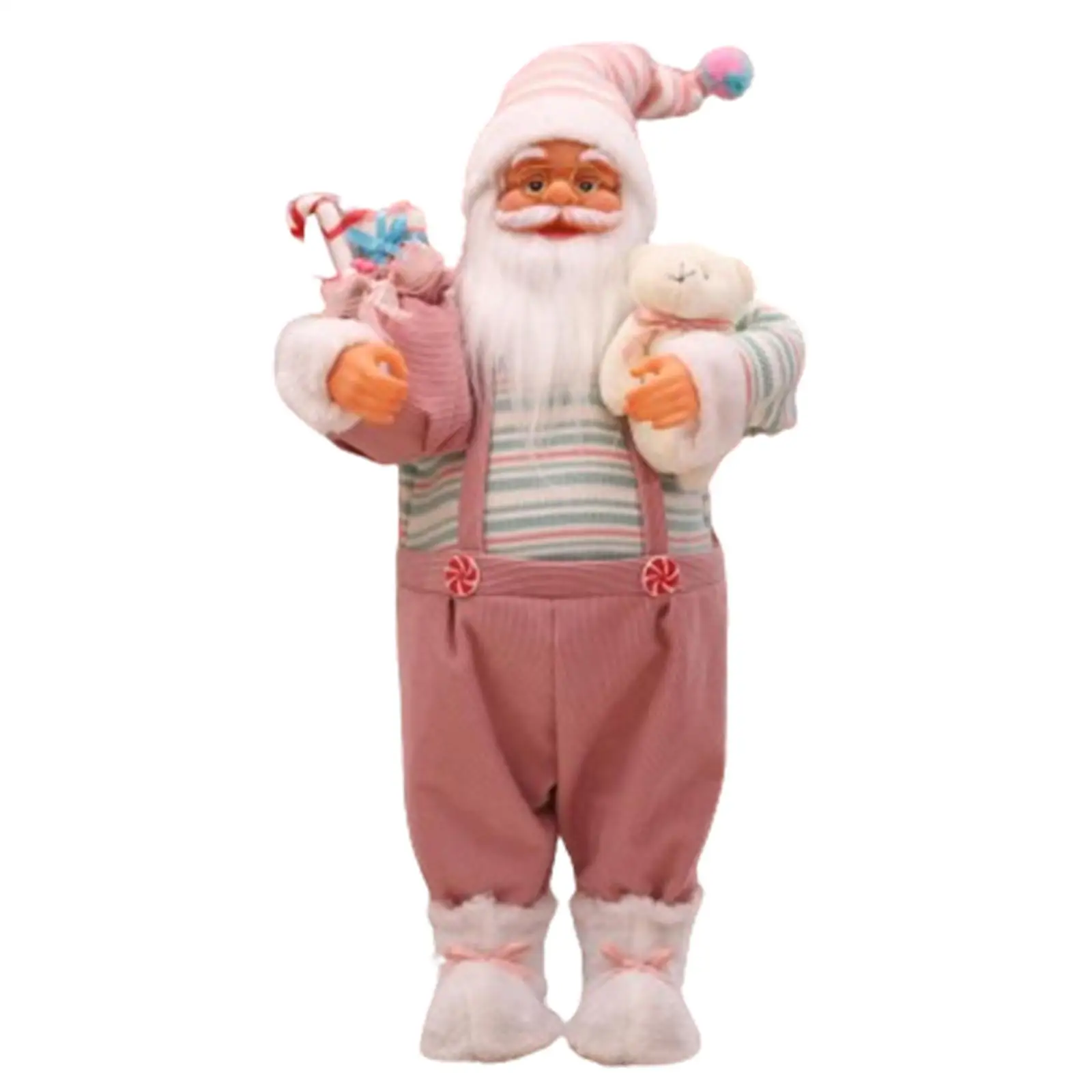 

Standing Santa Claus Holding Gifts Bag and Bear Christmas Doll 23.62Inches Tall Decoration for Holiday New Year Indoor Xmas Room