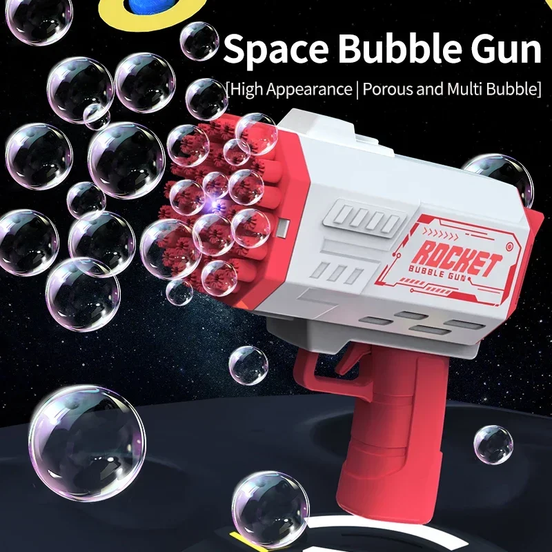 40 Holes Electric Rocket Bubble Machine Handheld Automatic Space Light Bubble Gun Kids Outdoor Battle Toys Without Bubble Water