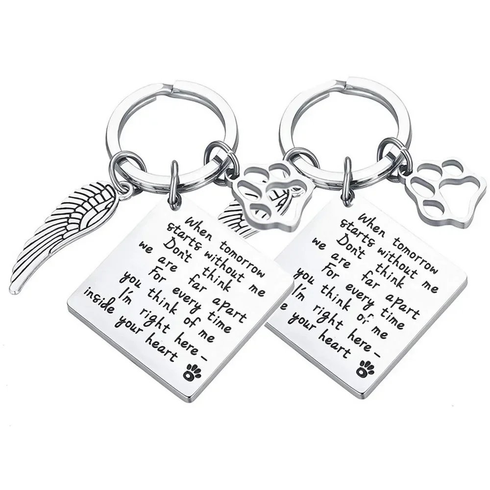 Charm Pet Memorial Keychain Pendant When Tomorrow Starts Without Me Paw Key Chains Keyrings Pet Angel Dog Cats Loss Gift