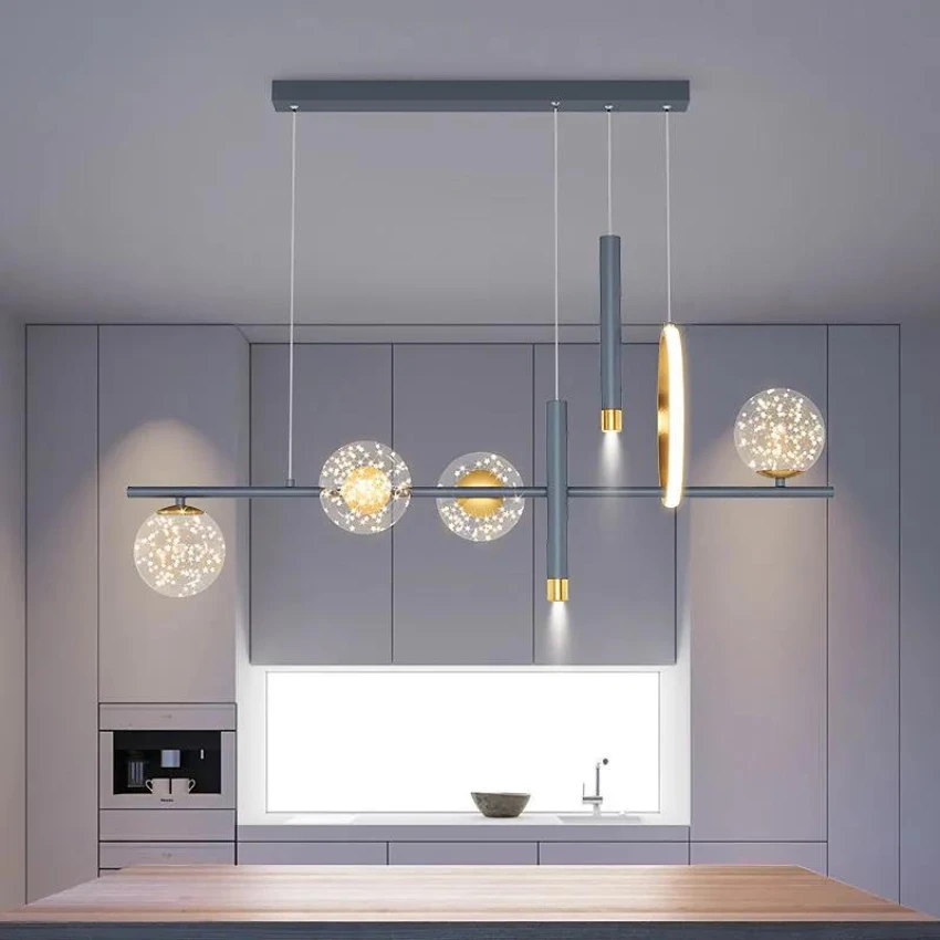 SANDYHA Led Ceiling Chandelier Gypsophila Glass Ball Remote Dimming Hanging Lamp Kitchen Island Home Decor Dining Room Spotlight