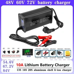 10A 54.6V LED Lithium Battery Charger High Power 48V 13S E-bike Battery Fast Charger With Fan Aluminum Shell+EU Plug+Clip Plug