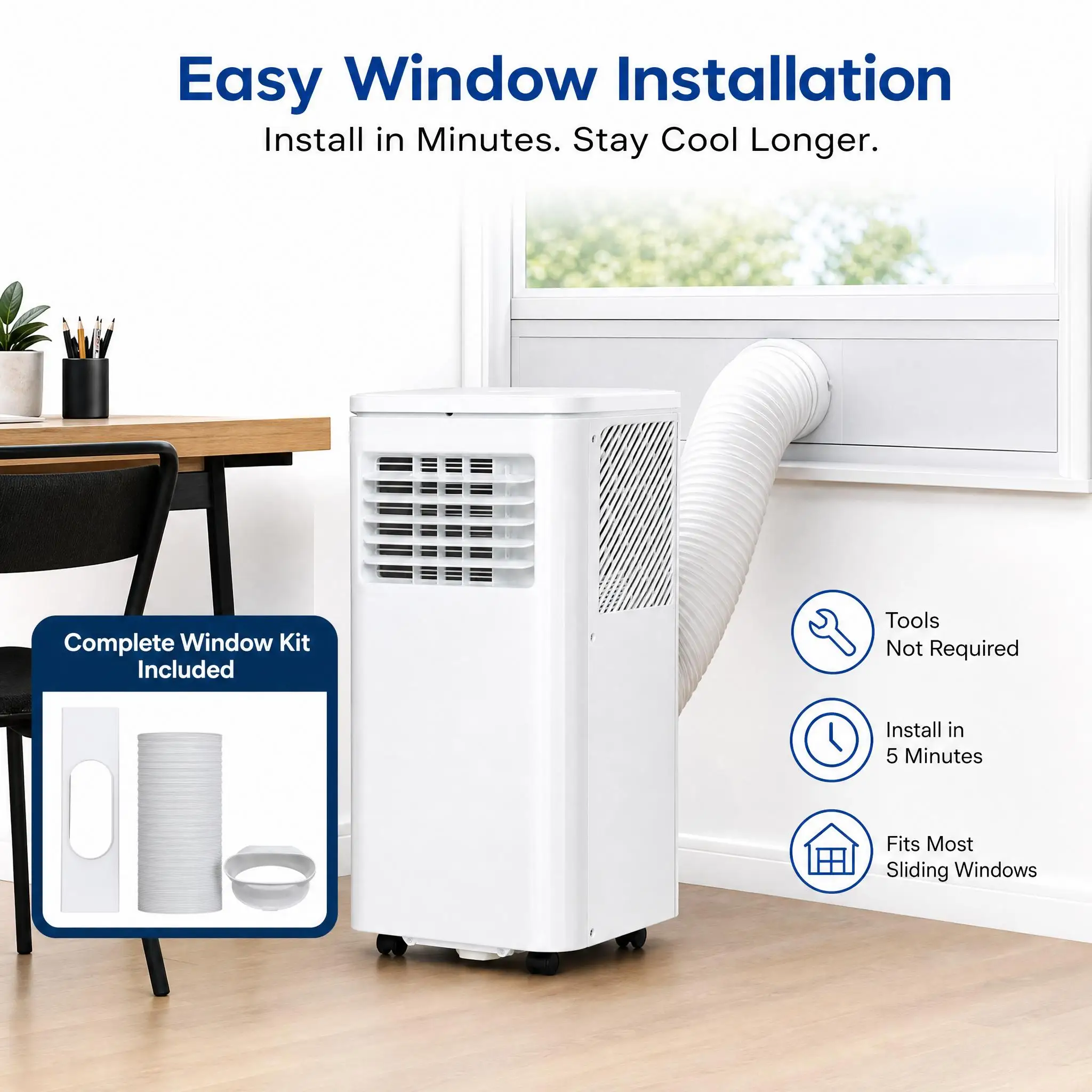 

Portable Air Conditioner 8000 BTU For Rooms Up To 350 Sq Ft 3 In 1 Compact AC Unit Cooling Dehumidifier Fan Modes Remote Control Window Kit