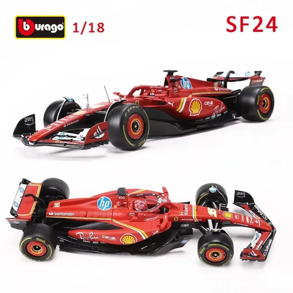 Bburago 1:18 Ferrari SF24 Miami 2024 F1 Charles Leclerc 16 Carlos Sainz 55 Alloy Diecast Model Car Collectible Toy