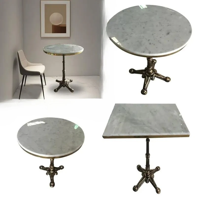 for Customized Round White Marble Top Coffee Table with Antique Gold and Iron Base
