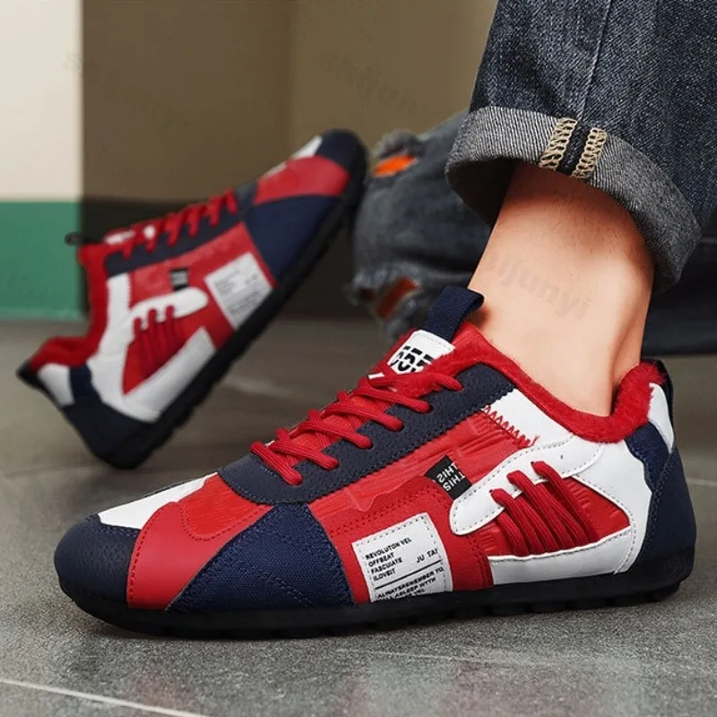 

2025 Winter Fashion Warm Thickern Hairy Casual Shoes for Men Color Blocked Versatile Pluch Comfortable Non Slip Cotton Sneakers