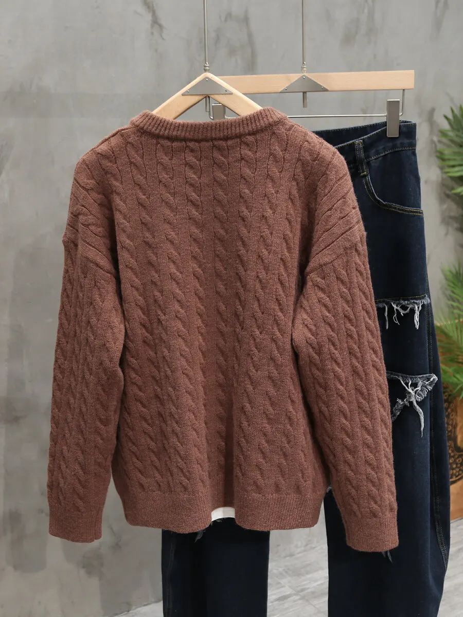 

Японский вязаный свитер в стиле ретро, круглый открытый кардиган, однотонный, универсальный, повседневный, свободный крой, осенне-зимняя мужская мода