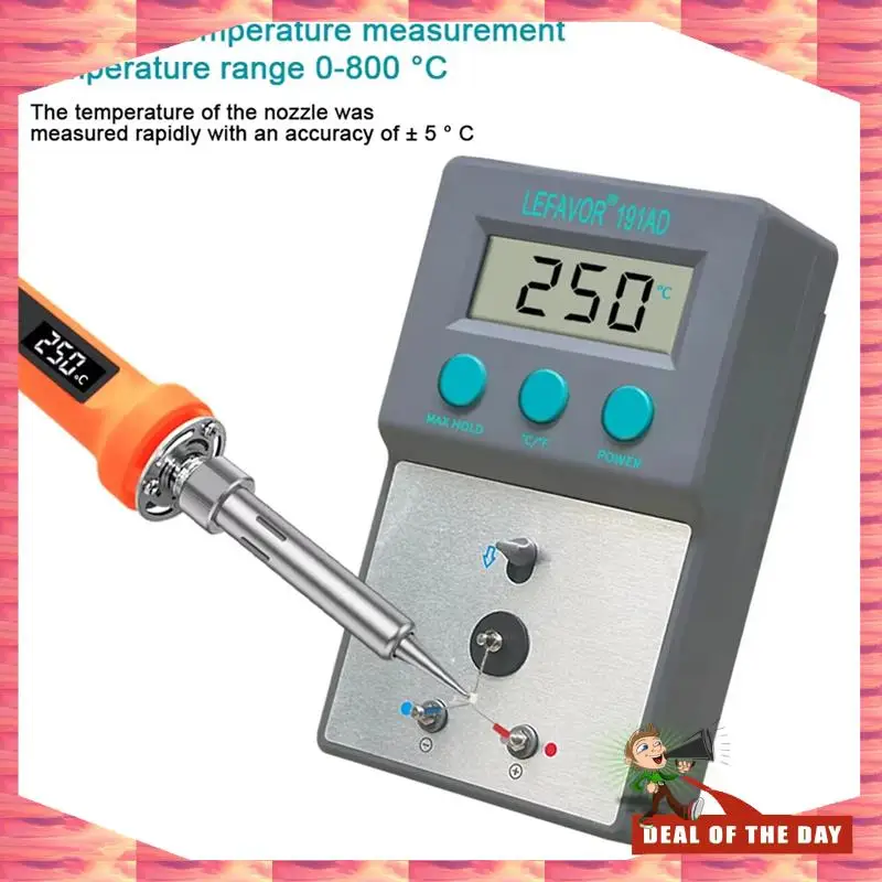 

24-часовая доставка LEFAVOR LF191AD Тестер температуры паяльного жала 0-800 C с 5-свинцовым датчиком, термопара типа K C/F