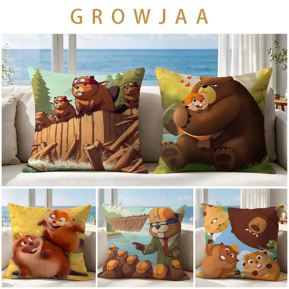 Beaver to the Rescue Cushion Cover Throw Pillow Short Plush Fresh Natural Cushion for Living Room Sofa Ornament Present Gift