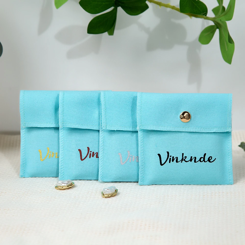 

50Pcs 25x20cm Custom Logo High Quality Cotton Jewelry Pouch Bag Canvas Envelope Snap Button Bags for Earrings Necklace Ring Pack