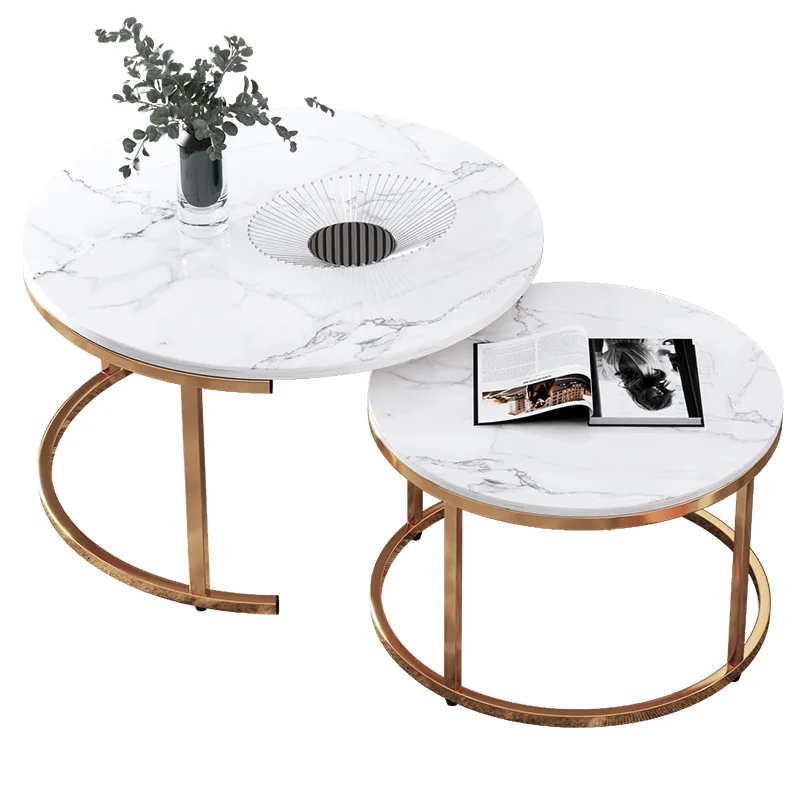 

Modern Nesting Wrought Iron Metal Marble Round End Side Tea Table Marble Gold Coffee Table Set Living Room