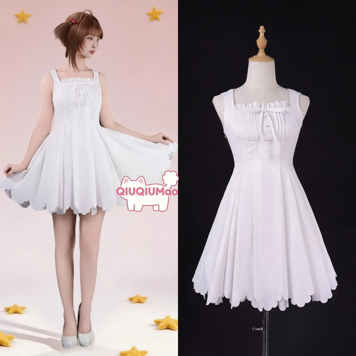 

Cardcaptor Sakura Cosplay Costume Anime Sakura Kinomoto Role Playing Cute White Dream Dress Outfit for Women Comic Con Party