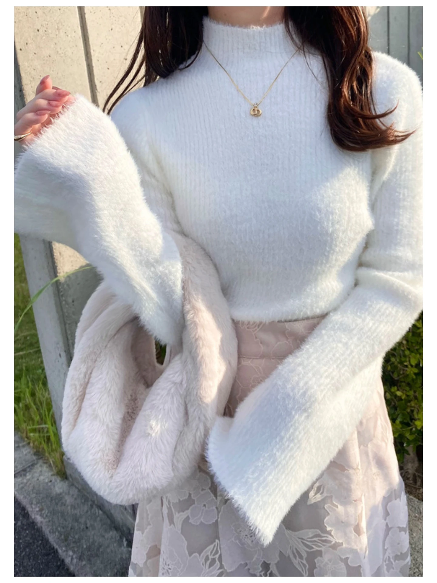 

Сакура сестра японский Sle L расклешенный све свитер с блестками и перьями зимний облегающий длинный свек термоцветный