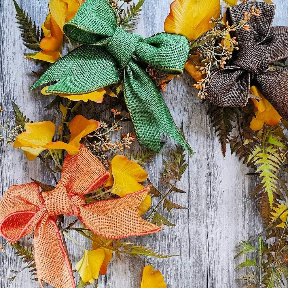 Fall Burlap Ribbon,Burlap Wired Ribbon,Fall Wired Ribbon for Big Bow,Thanksgiving Holiday Gift Wrapping Bows Wreaths