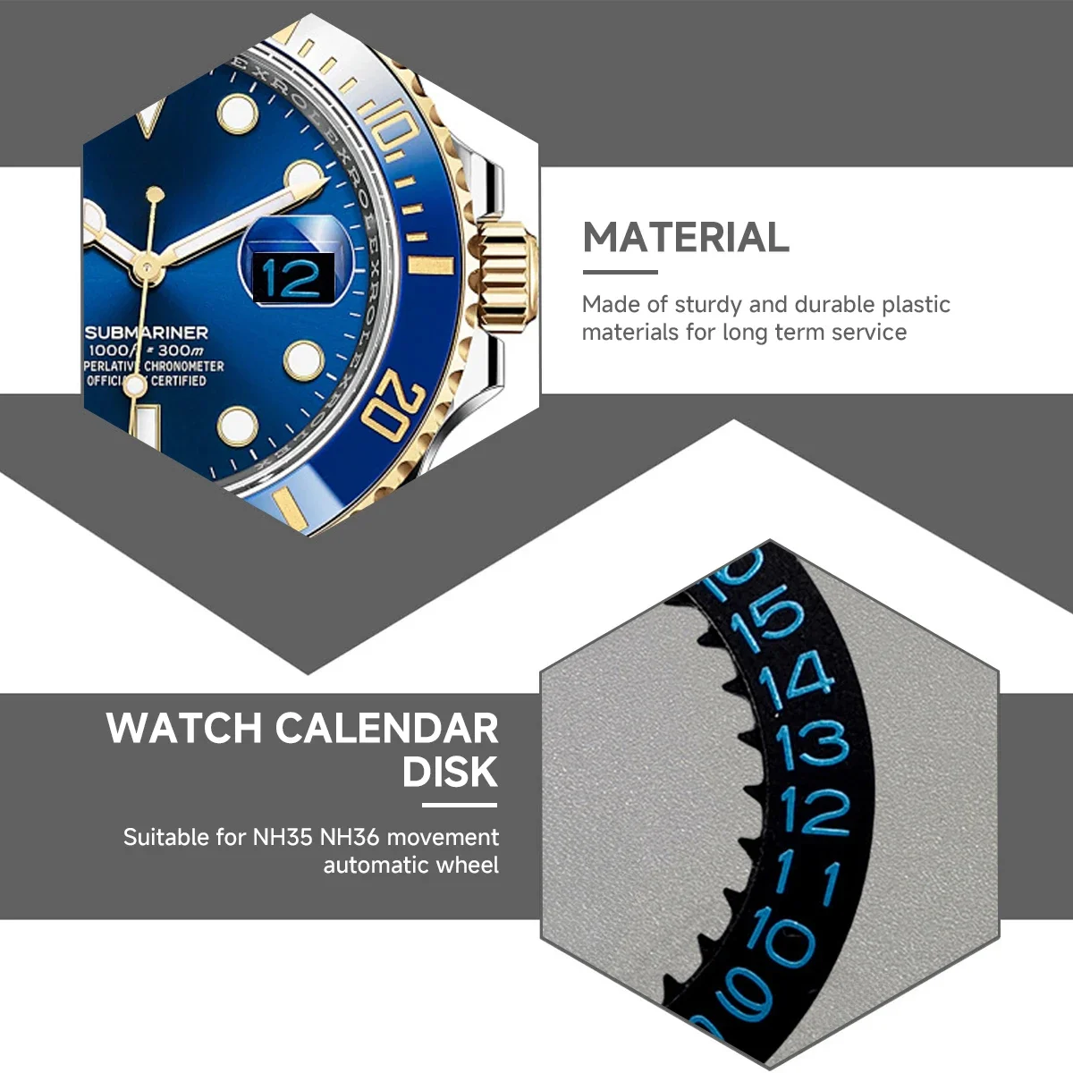 Mod NH35 NH36 Date Dial Fits NH35 NH36 4R Movement at 6.0H at 3.0H Automatic Mechanical Movt Day Date Dial Wheel