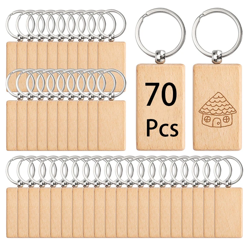 70Pcs Blank Wooden Keychains For DIY Crafts Wooden Keyring Blanks For DIY Keychains Wall Hangings Bag Decorations