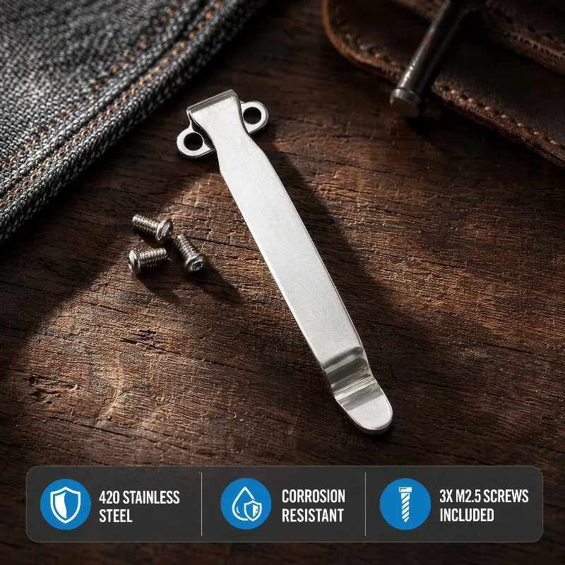1Piece New Type Stainless Steel  Clip for DIY Folding Pocket Knife Tool DIY Accessories Folding Knife Back Clip Holder view 3
