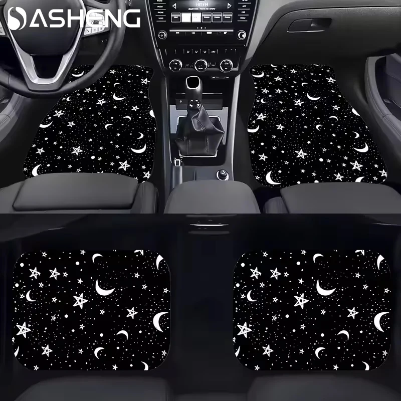 

Universal 4-piece Set of Star-moon Printed Car Floor Mat, Anti-slip Wear-resistant Auto Accessories Car Foot Mat