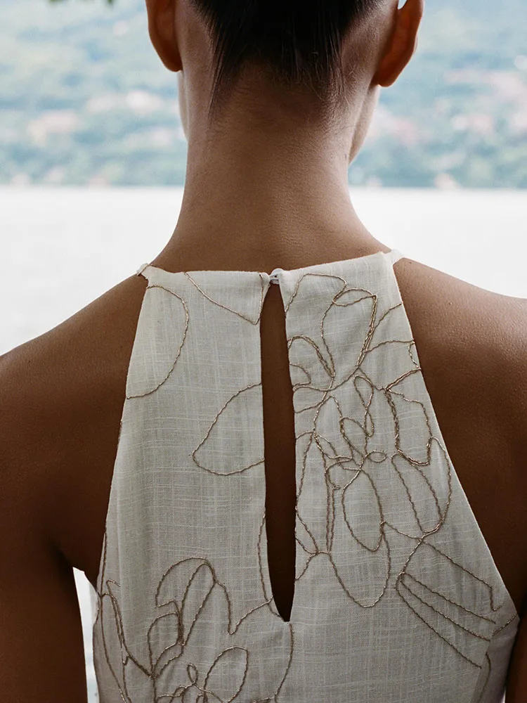 Nowa Letnia Damska Sukienka Dr Elely Svel z Kwiatowym Haftem, Kołnierzykiem, Asymetrycznym Dołem, Etniczny Kostium Sceniczny 303