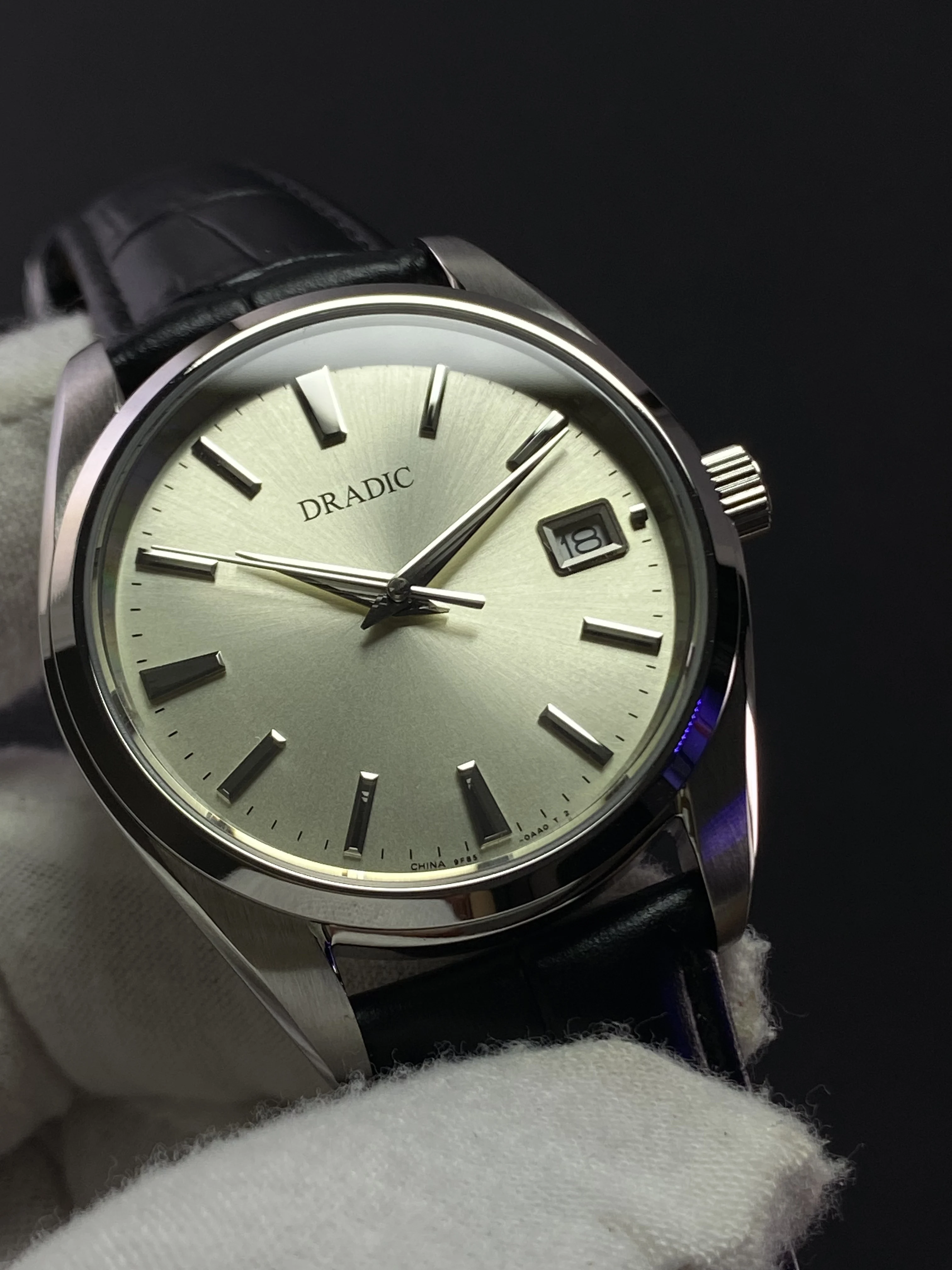 GS quartz retro watch enamel cream dial champagne metal dial scale polished fine hands 5-sided polished waterproof sapphire