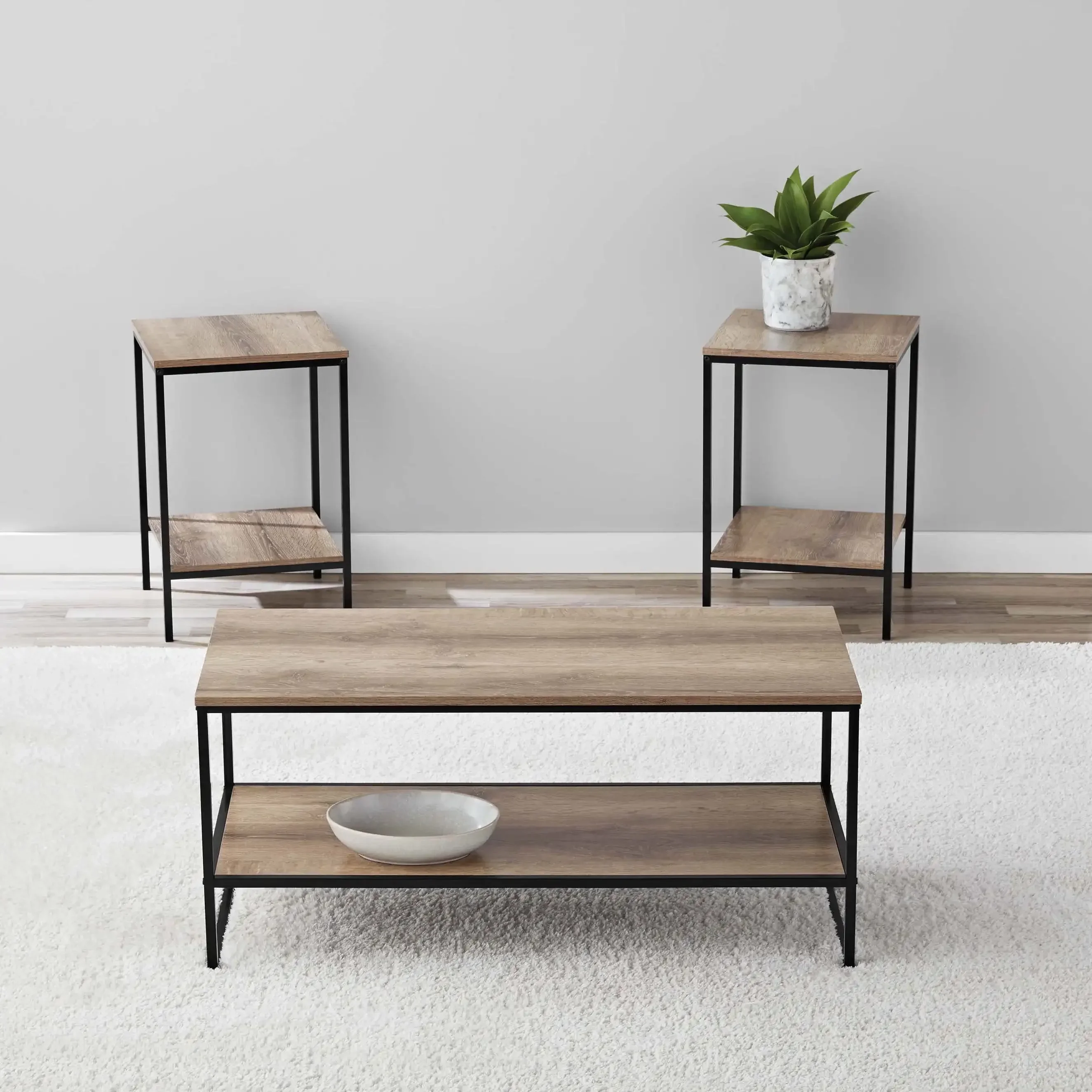 

3-Piece Coffee and End Table Set, Rustic Brown
