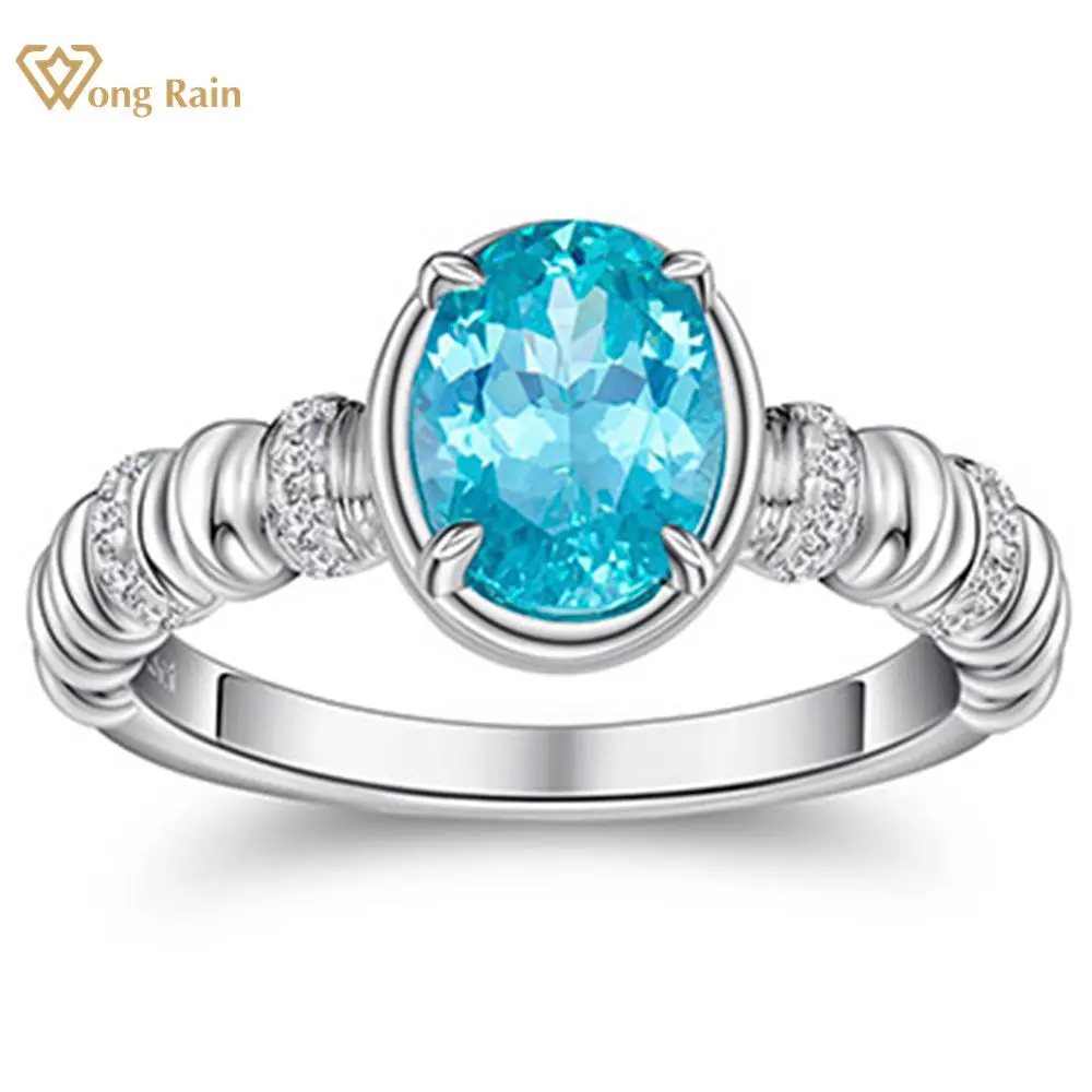 Wong Rain 100% 925 Sterling Silver Oval 2.2 CT Paraiba Tourmaline Gemstone Fine Ring For Women Jewelry Wedding Engagement Gifts